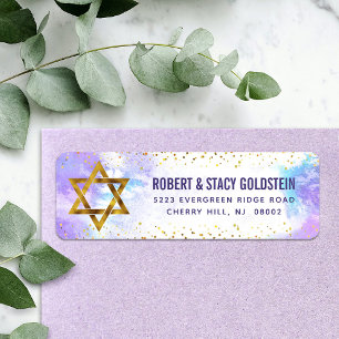 Bat Mitzvah gold purple watercolor return address Return Address Label