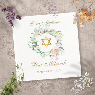 Bat Mitzvah Gold Star of David Floral Napkin