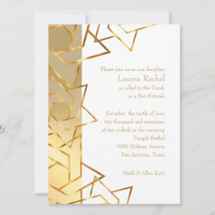 Bat Mitzvah Gold Star of David on Any Colour Invitation