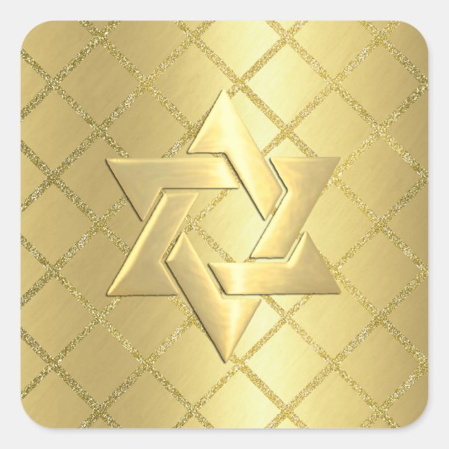 Bat Mitzvah Gold Star of David on Gold Grid Square Sticker (Front)