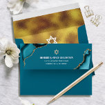 Bat Mitzvah Gold Turquoise Agate Return Address Envelope<br><div class="desc">When you send out this cool, unique, modern, personalised coordinating Bat Mitzvah invitation envelope you’ll definitely stand out in the daily mail. The outside back flap of this dark turquoise teal blue envelope boasts bold, white typography and a faux gold Star of David along with turquoise blue agate accented with...</div>