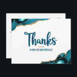 Bat Mitzvah Gold Turquoise Agate Script Thank You Postcard<br><div class="desc">Make sure your favourite Bat Mitzvah shows his appreciation to all who supported her milestone event! Send out this cool, unique, modern, personalised thank you postcard. Turquoise blue handwritten script and bold, sans serif typography overlay a simple, clean white background with turquoise blue agate rocks accented with faux gold veins....</div>