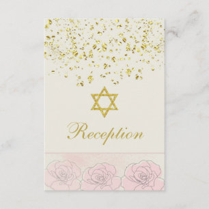 Bat Mitzvah golden confetti, roses Reception Card