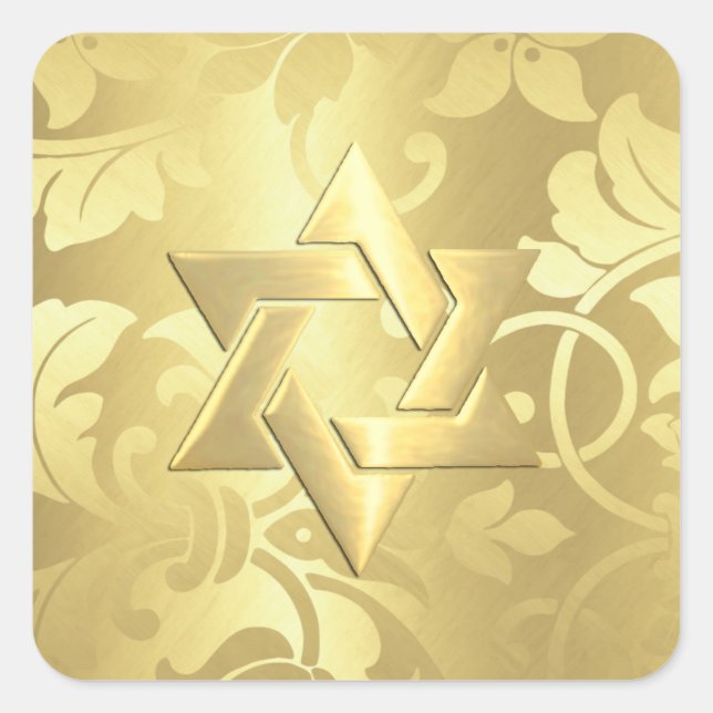 Bat Mitzvah Golden Damask with Any Accent Colour Square Sticker (Front)