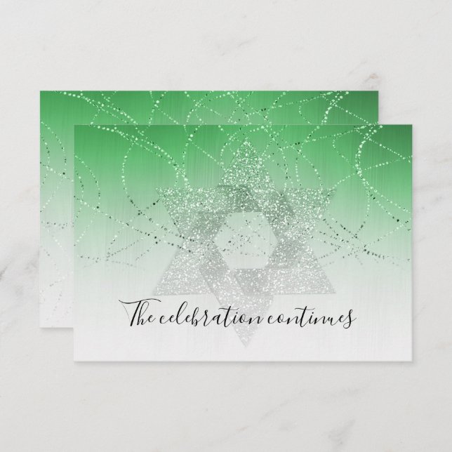 Bat Mitzvah Green Star Glittery After Party Invita Invitation (Front/Back)