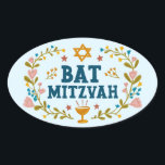 BAT MITZVAH Hand-drawn floral Jewish Customisable  Oval Sticker<br><div class="desc">Hand drawn text and florals by me for you. Great for a bat mitzvah. For more designs and colours check my shop! Or let me know if you'd like something custom.  Ask if you don't find what you need! :)</div>