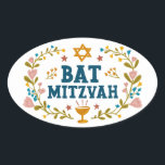 BAT MITZVAH Hand-drawn floral Jewish Customisable  Oval Sticker<br><div class="desc">Hand drawn text and florals by me for you. Great for a bat mitzvah. For more designs and colours check my shop! Or let me know if you'd like something custom.  Ask if you don't find what you need! :)</div>