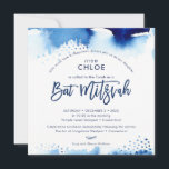 BAT MITZVAH hebrew hand lettered blue watercolor   Invitation<br><div class="desc">by kat massard >>> kat@simplysweetPAPERIE.com <<<
An elegant & modern invitation design for your daughter's BAT MITZVAH
TIP :: 1. To change/move graphics & fonts and add more text - hit the "customise it" button.</div>