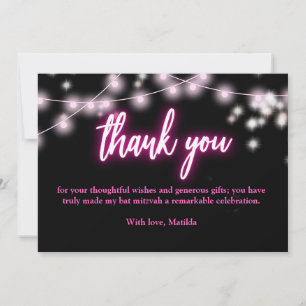 Bat Mitzvah Hot Pin  Neon Themed Thank You Card