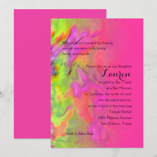 Bat Mitzvah Hot Pink and Green Tie Dye Invitation