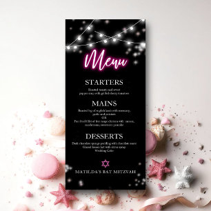 Bat Mitzvah Hot Pink Neon Themed Menu