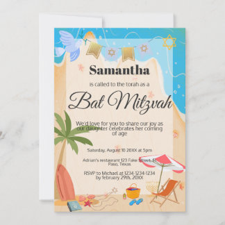 Bat mitzvah invitation: Beach theme, QR Invitation