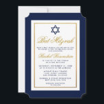 Bat Mitzvah Invitation Blue and Gold<br><div class="desc">Bat Mitzvah Blue and Gold Invitation Card</div>