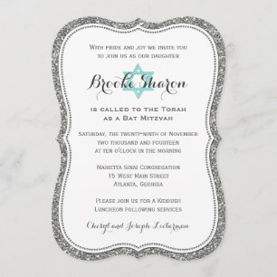 Bat Mitzvah Invitation   FAUX Silver glitter