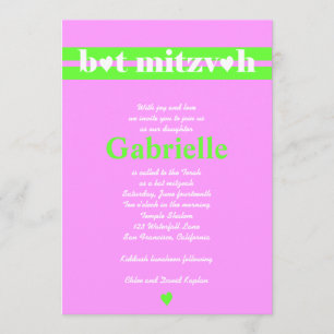 Bat Mitzvah Invitation Gabrielle Pink Green