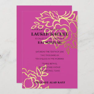 Bat Mitzvah Invitation Gold Floral on Any Colour