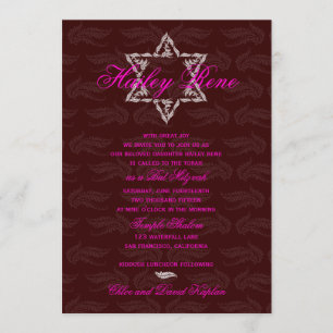 Bat Mitzvah Invitation Hailey with Damask Maroon