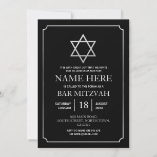 Bat Mitzvah Invitation Jewish Black Star Silver
