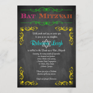 Bat Mitzvah Invitation Neon Chalkboard