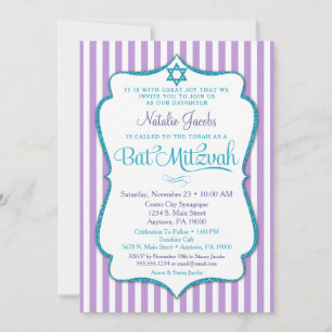 Bat Mitzvah Invitation Purple Teal Elegant Stripe