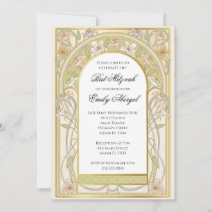 Bat mitzvah invitation retro vintage floral