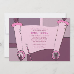 Bat Mitzvah Invitation Torah Hailey Hannah Pink