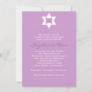 Bat Mitzvah Invitation Torah Jewish Star Hebrew