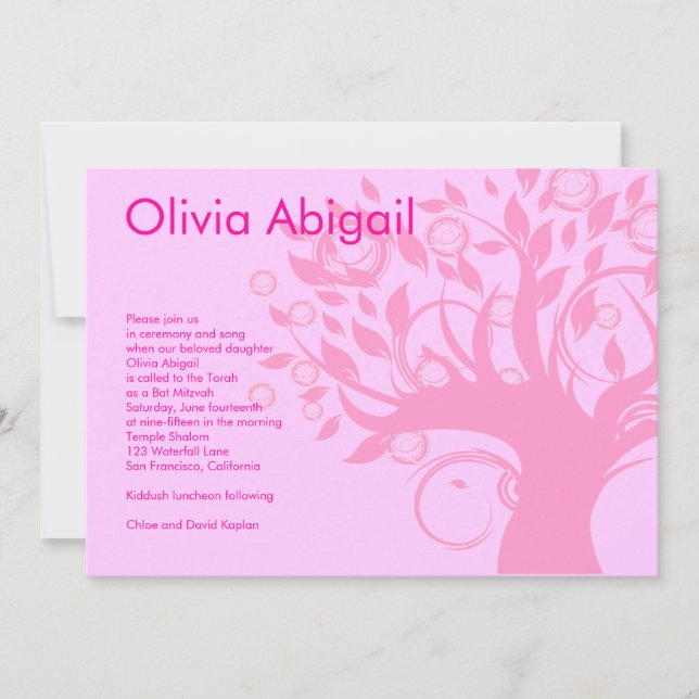 Bat Mitzvah Invitation Tree of Life Pink Sweet 16 (Front)
