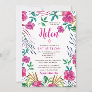 Bat Mitzvah Invitation Tropical Floral
