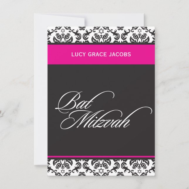 BAT MITZVAH INVITATIONS :: damask1 (Front)