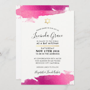 BAT MITZVAH INVITE modern gilded gold pink black