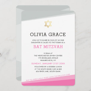 BAT MITZVAH INVITE simple modern angles pink