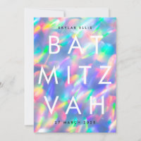 BAT MITZVAH Iridescent Ultra Modern QR CODE RSVP