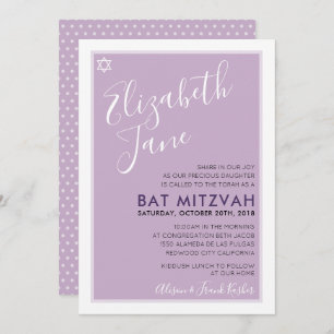 BAT MITZVAH jewish star modern tween purple invite