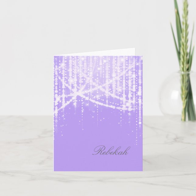 Bat Mitzvah Lavender Purple Sparkly Lights Thank You Card (Front)