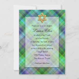 Bat Mitzvah Layered Look Plaid Invitation