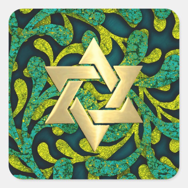 Bat Mitzvah Lime and Teal Layered Pattern Square Sticker (Front)