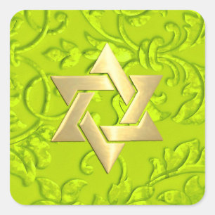 Bat Mitzvah Lime Green Damask Square Sticker