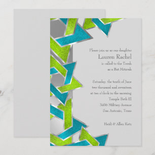 Bat Mitzvah Lime Turquoise Star of David Any Colou Invitation