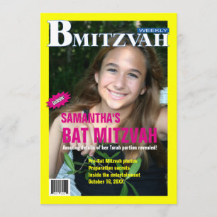 Bat Mitzvah Magazine Invitation Yellow Pink