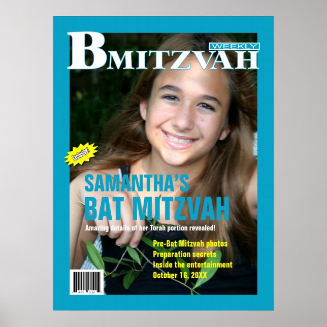 Bat Mitzvah Magazine Poster Teal (Front)