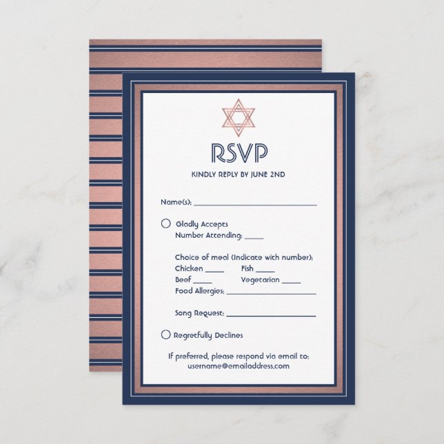Bat Mitzvah Meal Options Song Request Blue & Pink RSVP Card (Front/Back)