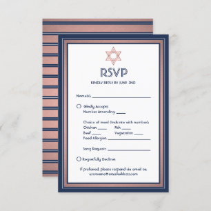 Bat Mitzvah Meal Options Song Request Blue & Pink RSVP Card