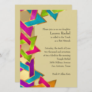 Bat Mitzvah Metallic Look Star of David Invitation