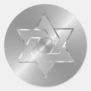 Bat Mitzvah Metallic Look Star of David Silver Classic Round Sticker