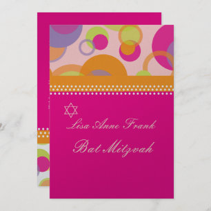 Bat  Mitzvah+Mod Bubbles/orange/hot pink Invitation