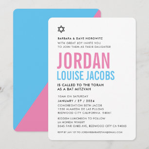 BAT MITZVAH modern basic bold colourful pink blue Invitation
