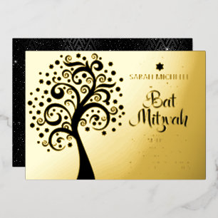 Bat Mitzvah Modern Black Tree of Life Script Gold