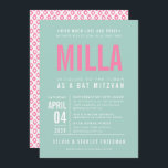BAT MITZVAH modern block type pastel mint pink Invitation<br><div class="desc">by kat massard >>> WWW.SIMPLYSWEETPAPERIE.COM <<< - - - - - - - - - - - - CONTACT ME to help with balancing your type perfectly Love the design, but would like to see some changes - another colour scheme, product, add a photo or adapted for a different occasion...</div>