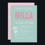 BAT MITZVAH modern block type pastel mint pink Invitation<br><div class="desc">by kat massard >>> WWW.SIMPLYSWEETPAPERIE.COM <<< - - - - - - - - - - - - CONTACT ME to help with balancing your type perfectly Love the design, but would like to see some changes - another colour scheme, product, add a photo or adapted for a different occasion...</div>